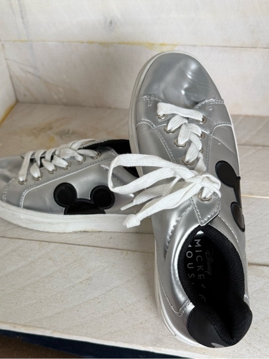 Disney Shoes - Disney Silver Sneakers with Black Mickey Silhouette